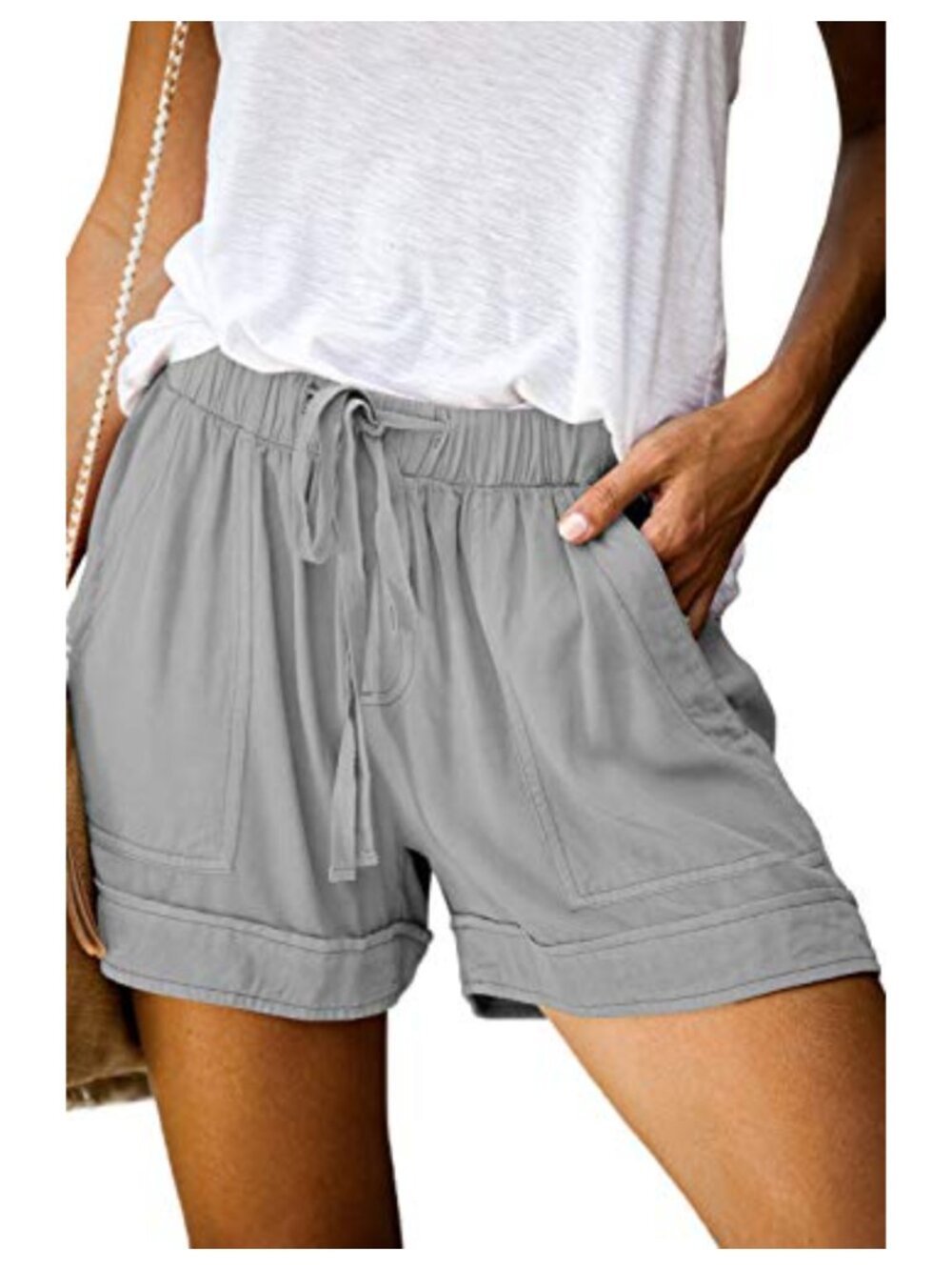 Womens Summer Drawstring Elastic Waist Shorts with Pockets Casual Beach